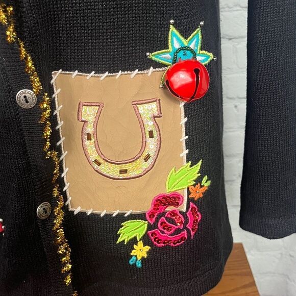 Ugly Holiday Country Christmas Sweater - Custom Embellishments - Cardigan -Small - Picture 4 of 9